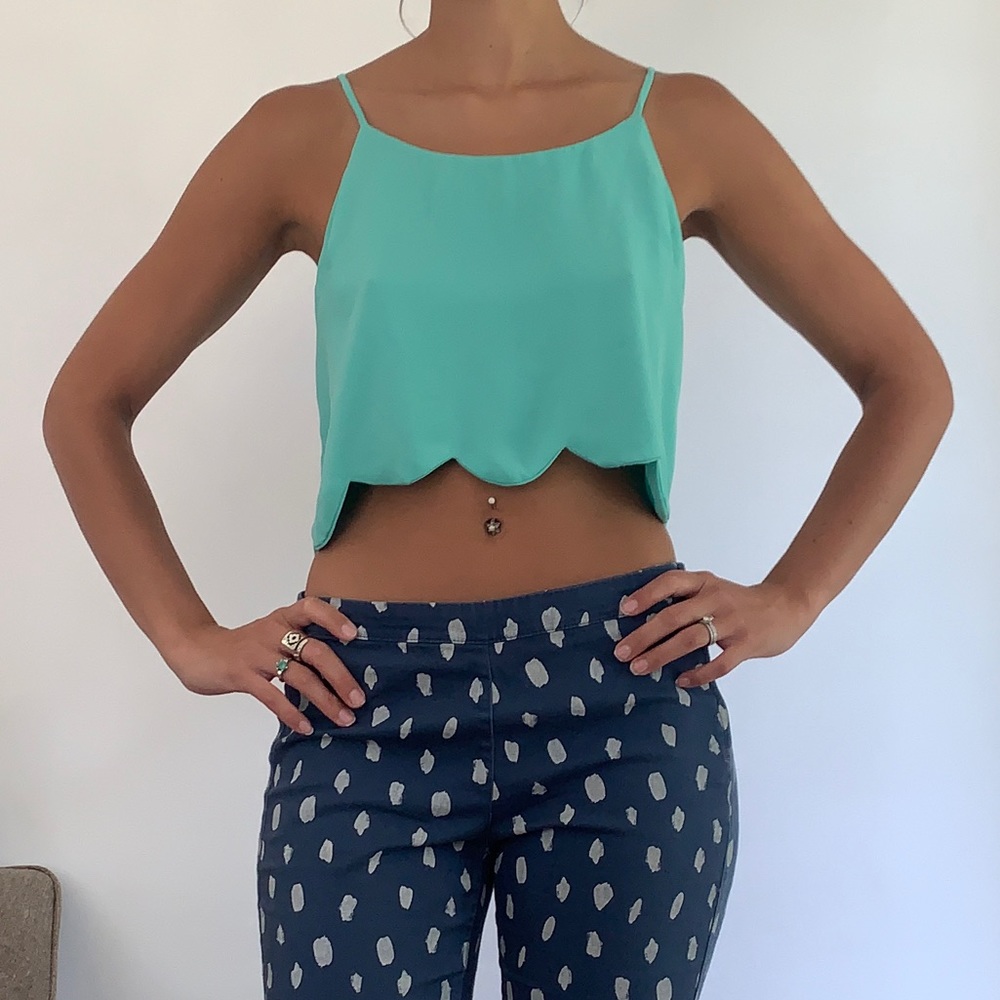 Teal scallop tank top